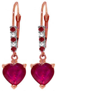 14K. GOLD LEVER BACK EARRINGS W/NR. DIAMONDS & RUBIES (Rose Gold)